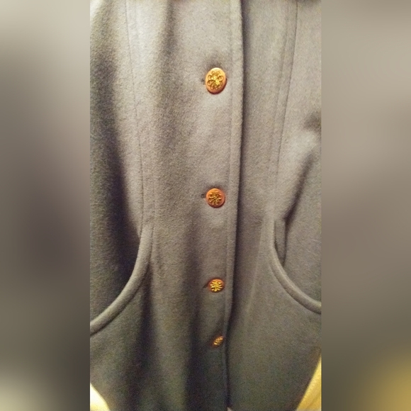 London Fog Blue Wool Dresz Coat with Detailed Buttons - Picture 3 of 14